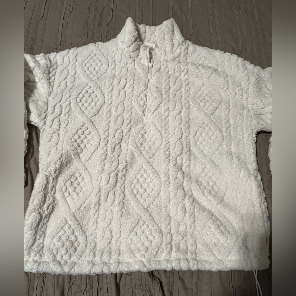 Hollister Gilly Hicks Off White textured Sherpa half zip